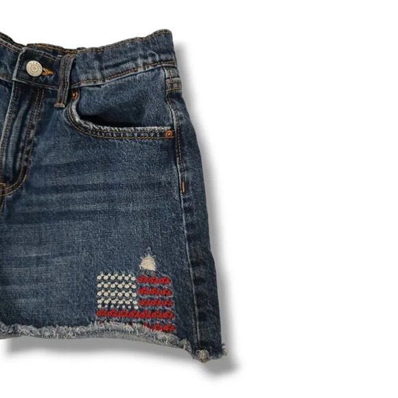 Old Navy Girls blue denim patriotic American Flag USA cut-off jean shorts sZ 16 - Picture 2 of 8